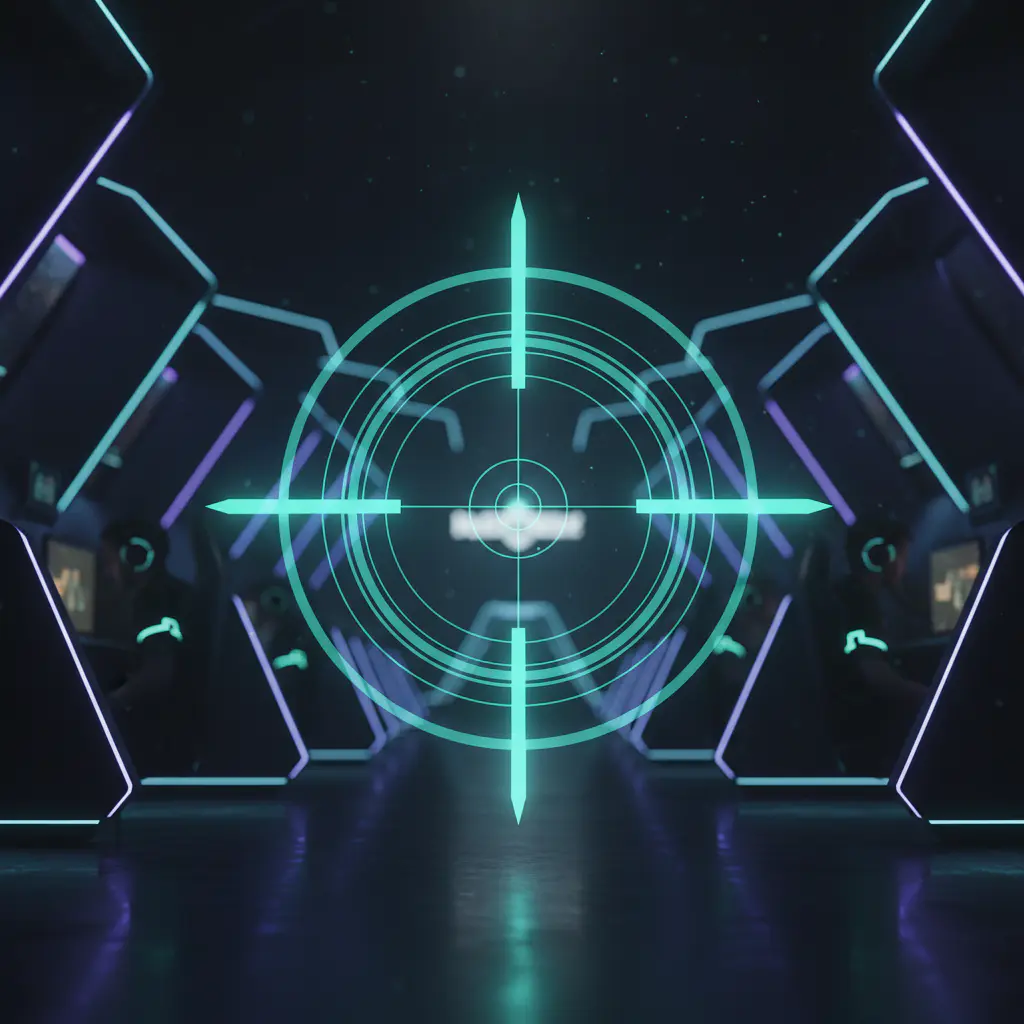 Glowing crosshair in futuristic setting