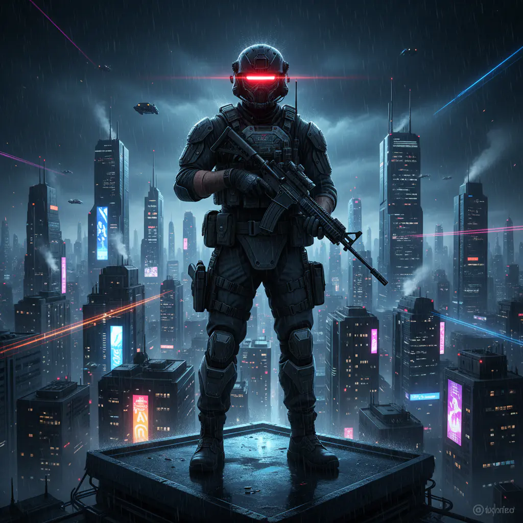 Tactical operative in dark city